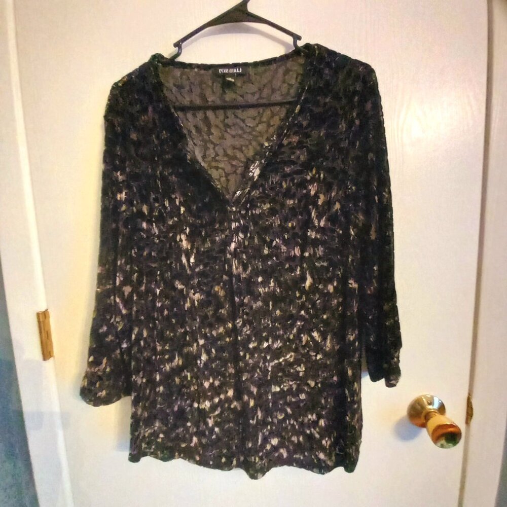 Women's Roz & Ali Leopard Velvet Blouse Sile L